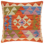 Bareens Designer Rugs - Shabby Chic Turkish Barney Hand Woven Kilim Throw Pillow - Embellish your home with this timeless casual chic handmade Southwestern Kilim throw pillow covers made with and cotton. Constructed on a loom by Nomad Turkman people with hand spun and Natural Vegetable dyes these beautiful Kilim pillow covers are known for their beautiful repetitive geometrical, naturalistic floral and traditional patterns yet still giving it a moden look. Masterfully artisan-crafted on traditional Kilim looms with a contemporary fashion palette producing bold intricate sharp patterns making them a standout piece in any decor.