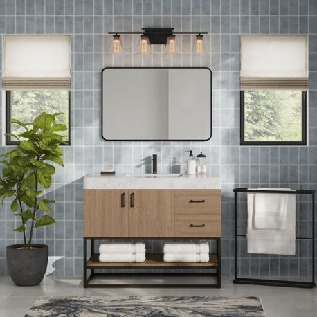 Alistair Bath Vanity, Oak, 42", Matte Black Hardware, Single, Freestanding