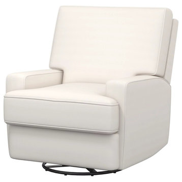 Modern 4-in-1 Swivel Glider Rocker Recliner with Square Design and Coil Seat, White