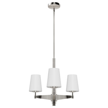 Nolita Brushed Nickel with Cased White Glass Glass 3 Light Chandelier Ceiling