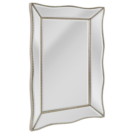 Head West Beaded Champagne Silver Beveled Wall Mirror - 24x36