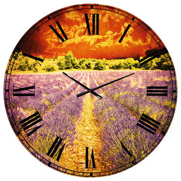 Beautiful Lavender Field and Sunset Floral Metal Clock, 36x36