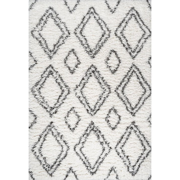 Beni Moroccan Style Diamond Shag Area Rug, Ivory/Dark Gray, 4 X 6