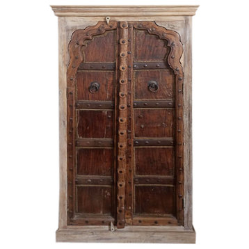 Consigned Antique ARMOIRE Arch Door, Iron Straps, Solid Patina Rustic Cabinet