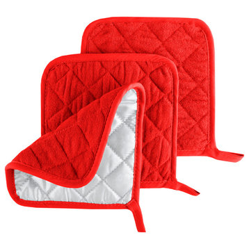 3 Piece Set Of Heat Resistant Quilted Cotton Pot Holders By Lavish Home, Red