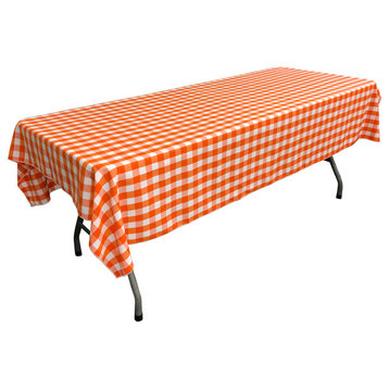 LA Linen Rectangular Gingham Checkered Tablecloth, Orange, 60"x102"