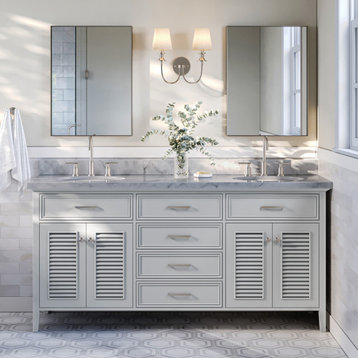 Ariel Kensington 73" Oval Sinks Bath Vanity, Grey, 1.5" Carrara Marble