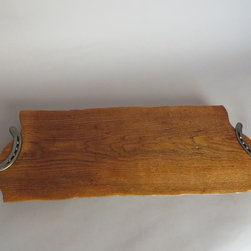 Tray #18014 Reclaimed Elm, Live Edges, Horse Shoe Handles - Serving Trays