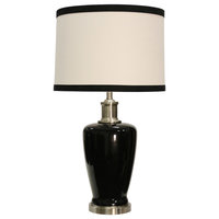 Bikaner Table Lamp, Black Finish, White Hardback Fabric Shade