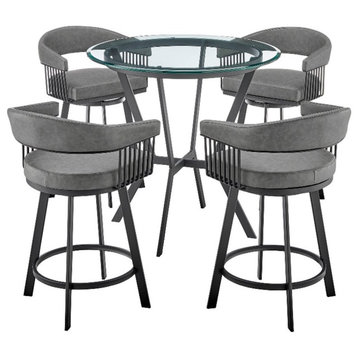 Armen Living Naomi and Chelsea 5PC Faux Leather/Metal Dining Set in Black/Gray