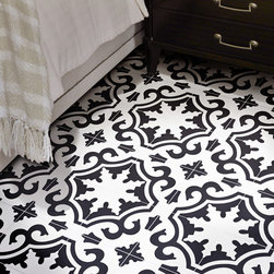 Moroccan Mosaic & Tile House - 8"x8" Tanger Handmade Cement Tile, White/Black, Set of 12 - Wall And Floor Tile