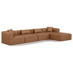 Meridian Furniture - Cube Upholstered Modular Sectional, Brown, 5-Piece: 2 Armless Chair, 2 Corner Chair, 1 Ottoman, Vegan Leather - Elevate your space with the luxurious Cube Vegan Leather Modular Sectional. This modular sectional exudes modern elegance, charm, and comfort making it a perfect addition to any contemporary living space. Its clean lines and cube shape are reminiscent of minimalist design, while the plush brown vegan leather upholstery adds a touch of luxury and sophistication. The chair's versatile construction and geometric aesthetic seamlessly integrate into various design styles, from sleek living rooms to chic home offices, embodying the essence of modern design and creating a sense of order and tranquility in your space.