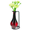 Drop Recycled Glass Vase and Metal Stand, Red