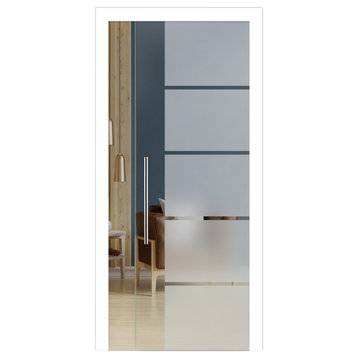 Pocket Glass Sliding Door with Frosted Desing, 34"x81", T-Handle Bar, Semi-Private