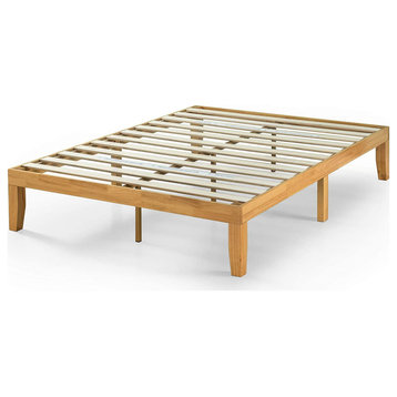 Traditional Platform Bed, Natural Hardwood Construction & Slat Support, Queen
