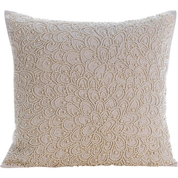 Ivory Throw Pillow Covers 16"x16" Cotton, Pearl Haven