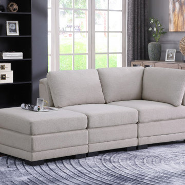 Kristin 86.5" Light Gray Linen Reversible Sofa with Ottoman