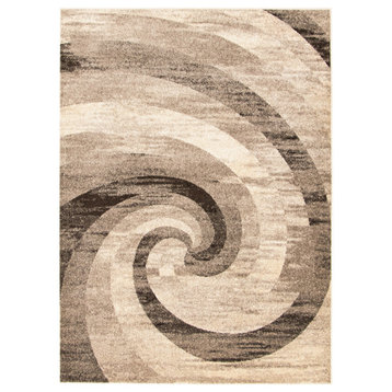 eCarpetGallery Abstract Area Rug, Modern Carpet, Ivory/Brown 6'7" x 9'6"