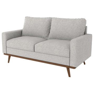 Modern Loveseat, Padded Linen Seat With Angled Legs & Track Armrests, Beige