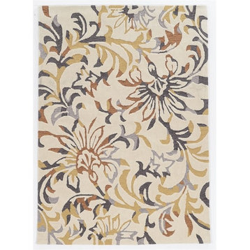 Linon Tripoli Branches Hand Tufted Polyester 2'x3' Rug in Ivory