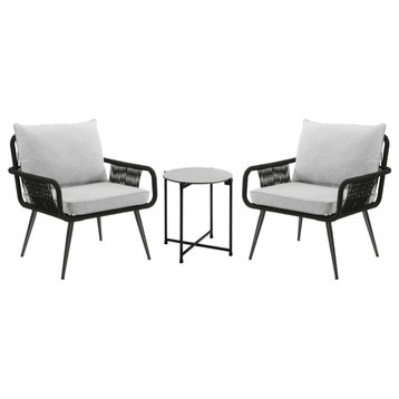 Andover All-Weather Outdoor Conversation Set, Two Rope Chairs, Cocktail Table