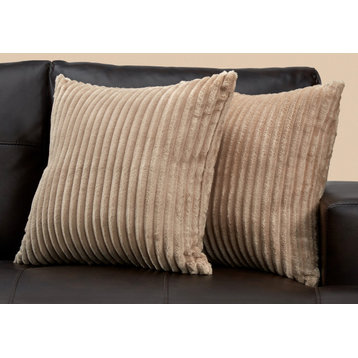 Pillows, Set Of 2, 18 X 18 Square, Insert Included, Polyester, Beige
