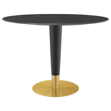 Zinque 42" Oval Artificial Marble Dining Table, Gold Black
