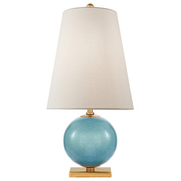 Corbin Mini Accent Lamp in Sandy Turquoise with Cream Linen Shade