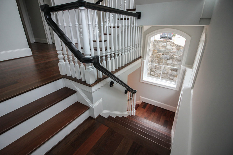 Powerful Impression by Floating Staircase in Suburban Foyer