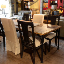 metal/wood dining table and mixed chairs - Products