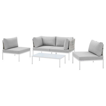 Lounge Sectional Sofa Chair Table Set, Sunbrella, Aluminum, Gray, Outdoor