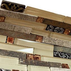 Glossy Light Cream & Natural Stone with Metal Flower Modern Vintage Glass Mosaic - Home Accessories & Decor