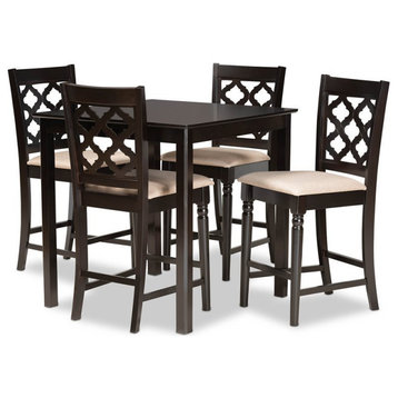 Baxton Studio Sand Fabric Upholstered and Brown Finished Wood 5-Piece Pub Set