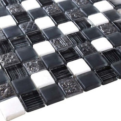 Glossy and Matte Black & White Rock Square Stones Porcelain Mosaic Tiles - Home Accessories & Decor