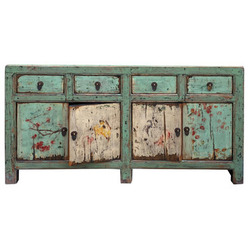Distressed Summertown Light Green Graphic Sideboard TV Console Cabinet Hcs7477