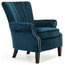 Contemporary Elegant Armchair Upholstered, Fabric, Wooden Legs, Midnight Blue