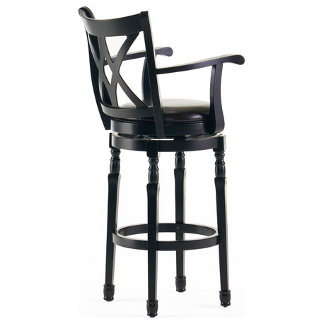 Similan Contemporary Bonded Leather Swivel Barstool, Black