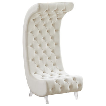 Crescent Velvet Upholstered Rounded Accent Chair, Cream