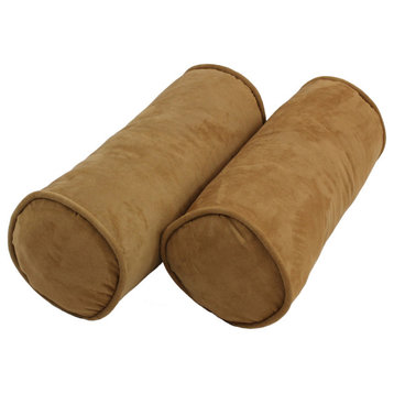 20"X8" Double-Corded Solid Microsuede Bolster Pillows, Set of 2, Camel