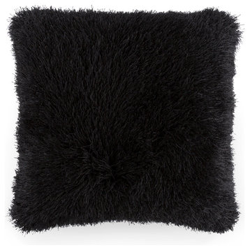 Lavish Home Shag Floor Pillow 21"x21", Black