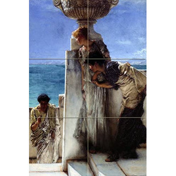 Tile Mural Mediterranean sea girl Bathroom Backsplash 6" Marble