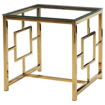 Gold Stainless Steel Living Room Glass End Table