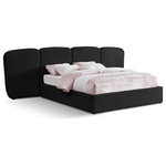 Meridian Furniture - Shiloh Boucle Fabric Upholstered Bed, Black, King - Turn your bedroom into a serene retreat with the exquisite Shiloh Boucle Fabric King Bed. The headboard boasts a stunning art deco design that exudes sophistication and luxury, elevating the ambiance of any space. The plush boucle fabric has a rich black tone that is not only visually appealing but also provides a soft and comfortable touch, adding an element of elegance and refinement to your room. With this bed, you can indulge in a resort-like experience right in the comfort of your own home.