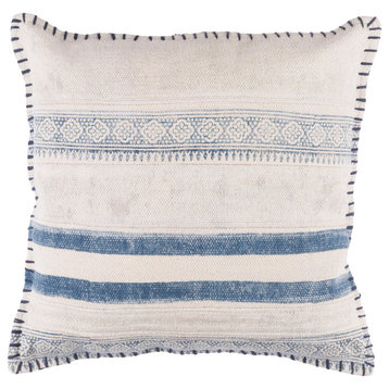 Lola Pillow, Blue and Cream, Poly Fill, 20"
