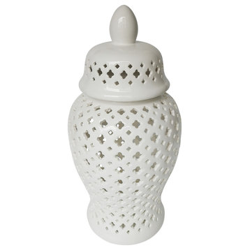 24" Cut-Out Clover Temple Jar, White