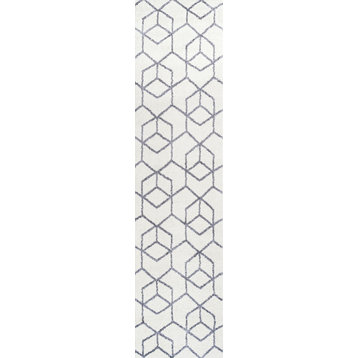 Tumbling Blocks Geometric White/Gray 2'x8' Runner Rug