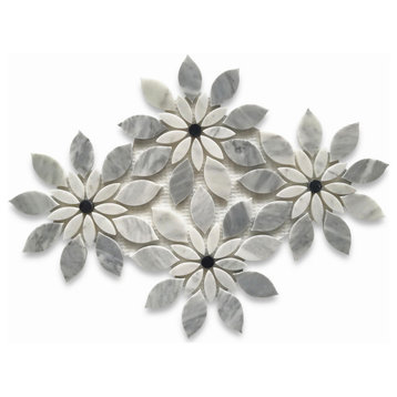 Wildflower Carrara Marble Rain Flower Mosaic Tile Bardiglio Honed, 1 sheet