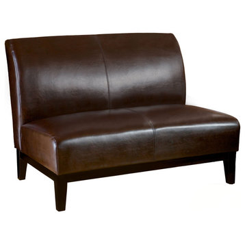 Nathan Contemporary Bonded Leather Upholstered Loveseat, Brown