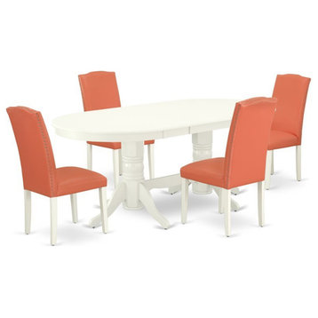 East West Furniture Vancouver 5-piece Wood Dining Set in White/Pink Flamingo
