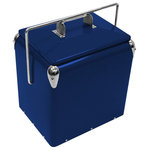 Creative Outdoor Distributor - Retro Vintage 13L Cooler, Royal Blue - Retro Vintage 13L rugged steel Ice Chest insulated Cooler. Light weight with lift off top holds 10 bottles or 12 cans tough powder coated Classic Royal Blue paint finish with durable urethane liner.